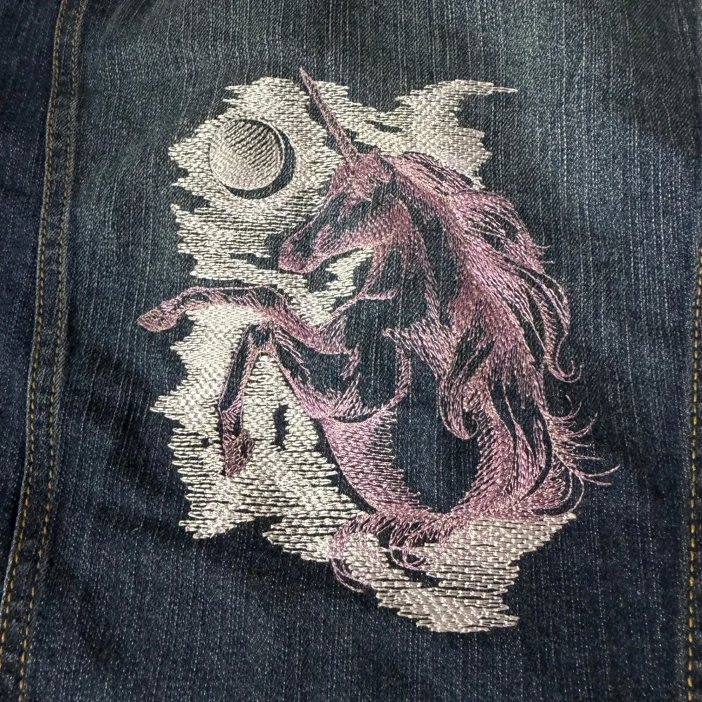 B-‎ The Children's Place Girls Blue Denim Jacket Unicorn Embroidery Size L 10/12